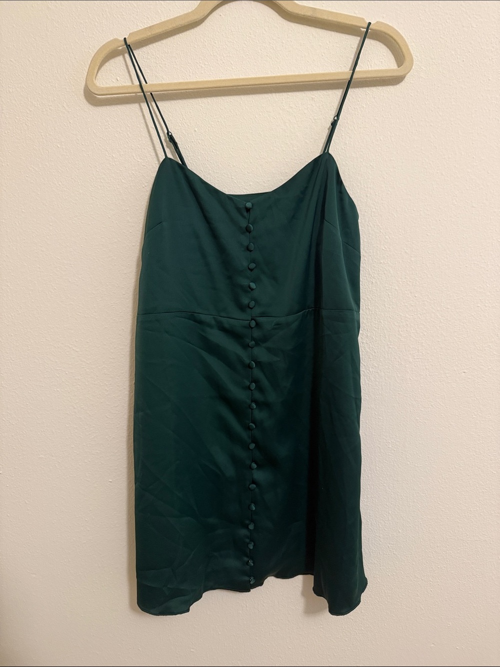 Urban Outfitters Emerald Green Satin Button-Front Mini Dress